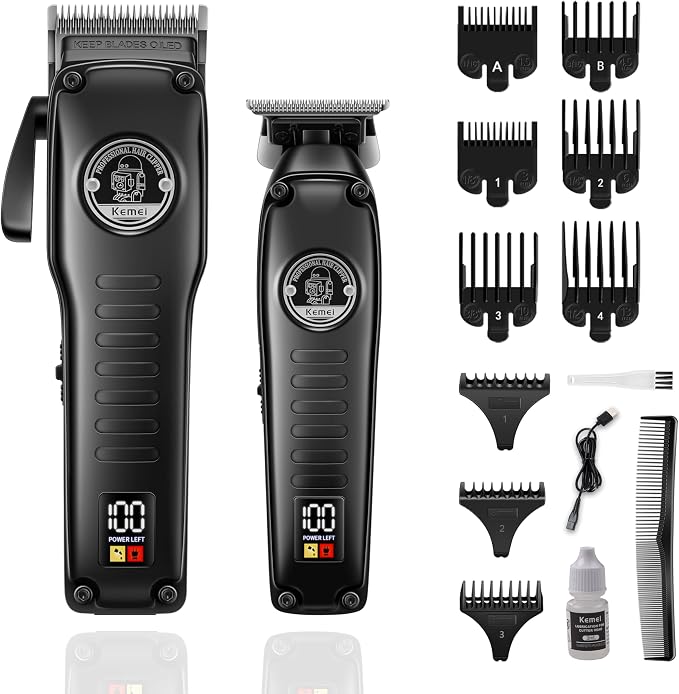 Kit Profesional Barbería Kemei KM-1827 Clipper y Trimmer + Rasuradora Shaver Profesional Kemei KM-T95 - Imagen 5