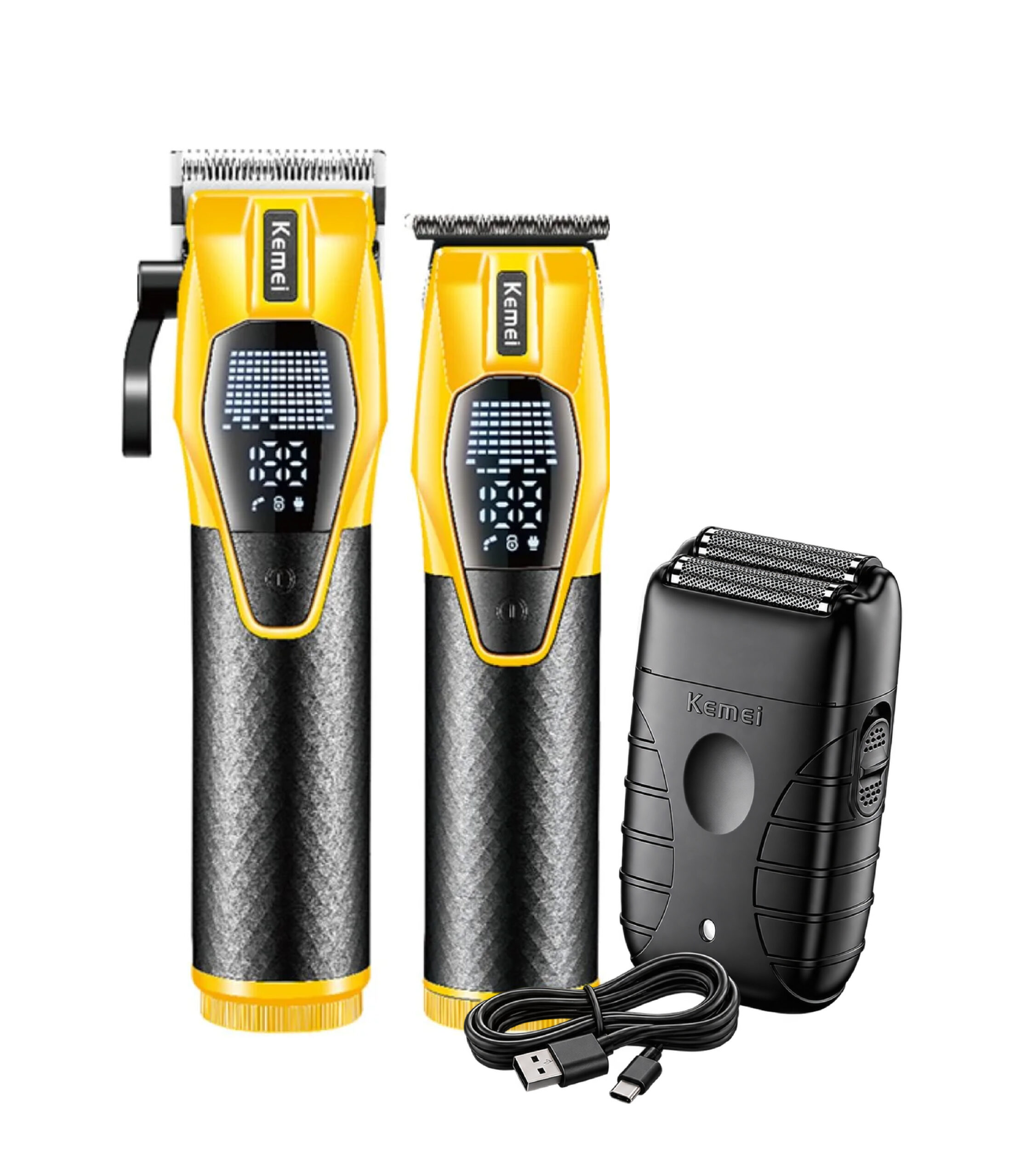 Kit Profesional Barbería Kemei KM-8561 Clipper y Trimmer + Rasuradora Shaver Profesional Kemei KM-T95