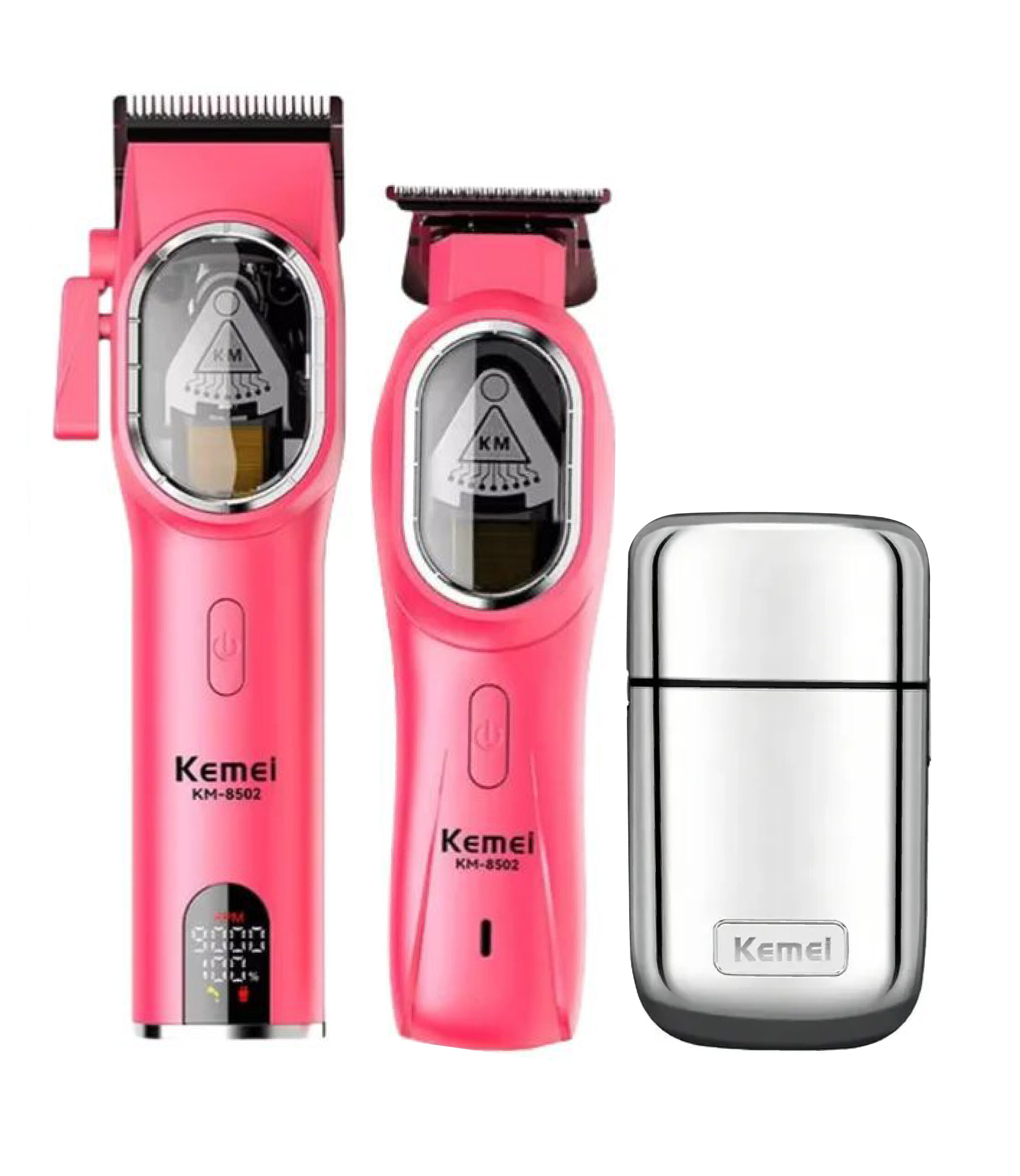 Kit Profesional Barbería Kemei KM-8502 Clipper y Trimmer + Rasuradora Shaver Profesional Kemei KM-TX1 – Plateada